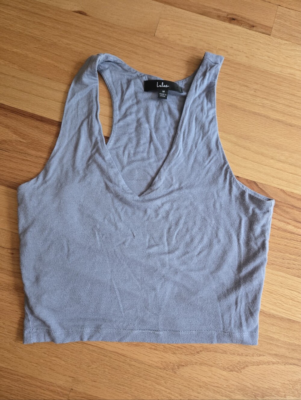 Lulu's Light Blue V-Neck Racerback Fitted Crop Top Size Medium